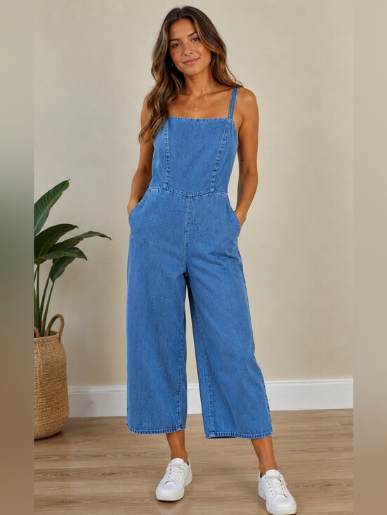 Old Navy Pants - 4/$40 Old Navy Blue Denim Wide Leg Romper